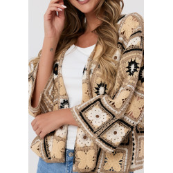 Krótki kardigan szydełkowy z motywem kwiatowym