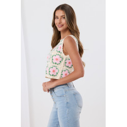 Bluzka szydełkowa crop top z geometrycznym wzorem