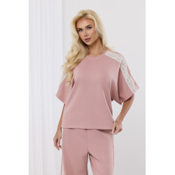 Bawełniana bluzka oversize z koronką na ramionach