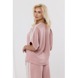 Bawełniana bluzka oversize z koronką na ramionach