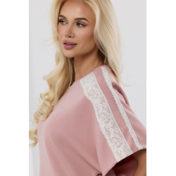Bawełniana bluzka oversize z koronką na ramionach