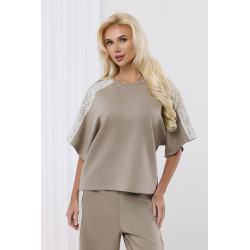 Bawełniana bluzka oversize z koronką na ramionach