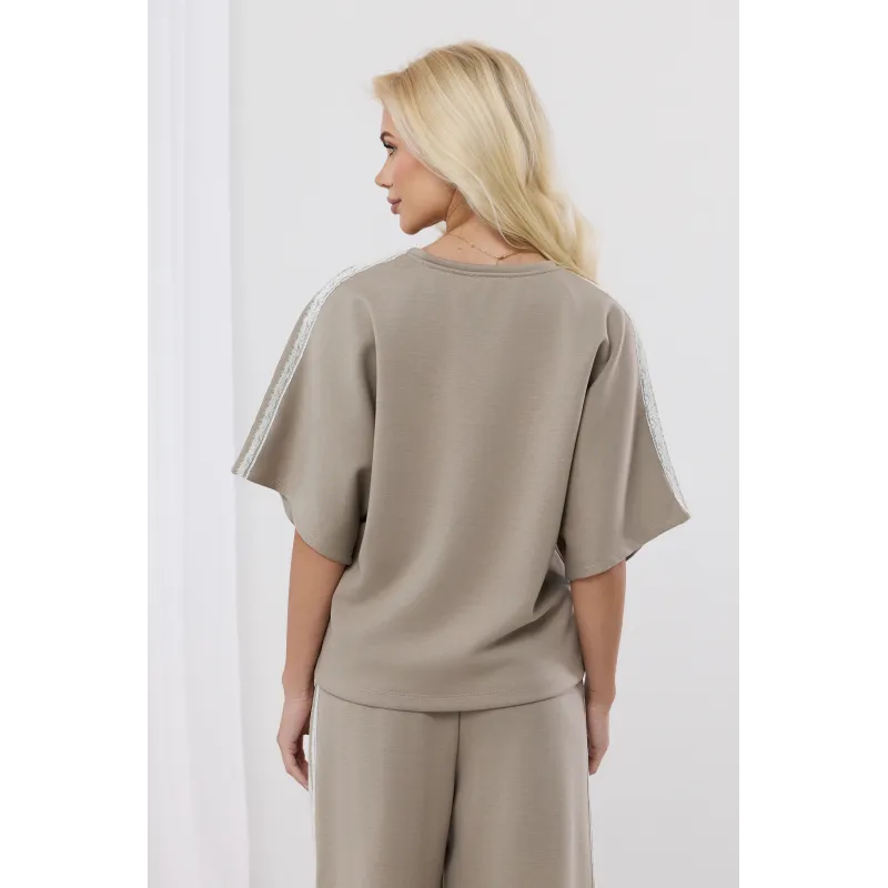 Bawełniana bluzka oversize z koronką na ramionach