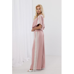 Bawełniane spodnie z koronkowymi lampasami