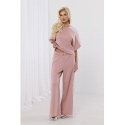 Bawełniane spodnie z koronkowymi lampasami