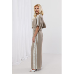 Bawełniane spodnie z koronkowymi lampasami