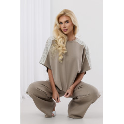 Bawełniane spodnie z koronkowymi lampasami