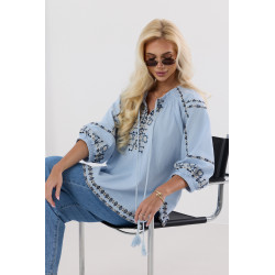 Bawełniana bluzka w stylu boho z troczkami