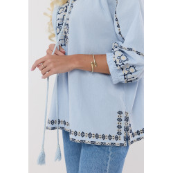 Bawełniana bluzka w stylu boho z troczkami