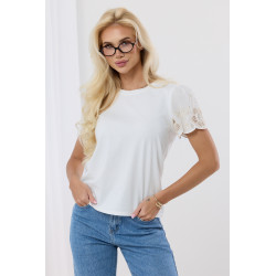 Bawełniana bluzka z ażurowymi rękawami