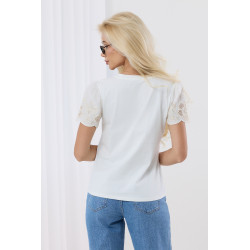 Bawełniana bluzka z ażurowymi rękawami