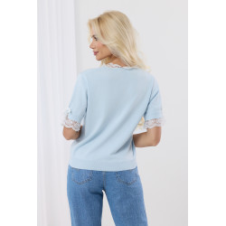 Sweter z krótkim rękawem i koronkowym wykończeniem