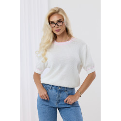 Ażurowy sweter z krótkim rękawem i kontrastowym wykończeniem