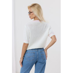 Ażurowy sweter z krótkim rękawem i kontrastowym wykończeniem