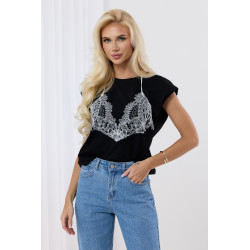 Bluzka z naszytą koronką w stylu bieliźnianym