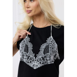 Bluzka z naszytą koronką w stylu bieliźnianym