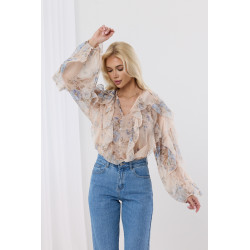 Bluzka szyfonowa w kwiaty z falbanami | Hurtownia odzieży z Włoch