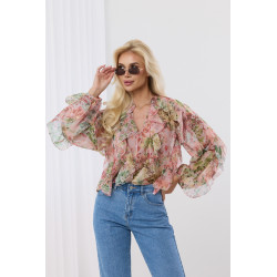 Bluzka szyfonowa w kwiaty z falbanami | Hurtownia odzieży z Włoch
