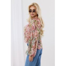 Bluzka szyfonowa w kwiaty z falbanami | Hurtownia odzieży z Włoch