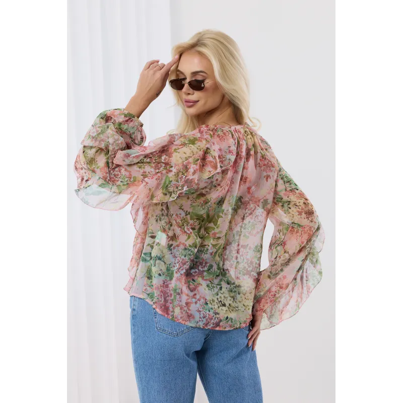Bluzka szyfonowa w kwiaty z falbanami | Hurtownia odzieży z Włoch