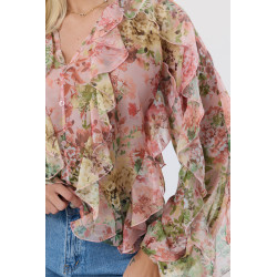 Bluzka szyfonowa w kwiaty z falbanami | Hurtownia odzieży z Włoch