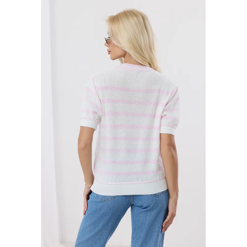 Ażurowy sweter w pastelowe paski