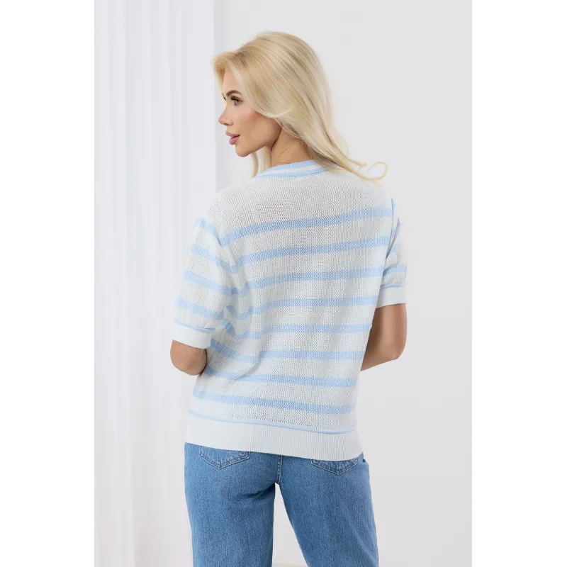 Ażurowy sweter w pastelowe paski