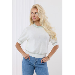 Ażurowy sweter z krótkim rękawem i kontrastowym wykończeniem