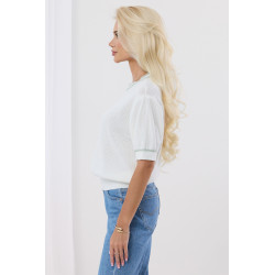 Ażurowy sweter z krótkim rękawem i kontrastowym wykończeniem