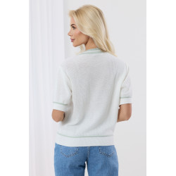 Ażurowy sweter z krótkim rękawem i kontrastowym wykończeniem