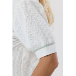 Ażurowy sweter z krótkim rękawem i kontrastowym wykończeniem