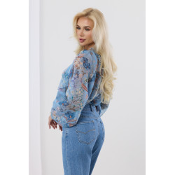 Elegancka bluzka z motywem kwiatowym i bufiastymi rękawami