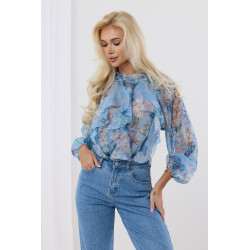 Elegancka bluzka z motywem kwiatowym i bufiastymi rękawami