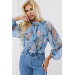 Elegancka bluzka z motywem kwiatowym i bufiastymi rękawami