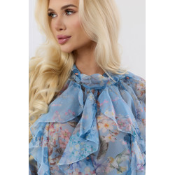 Elegancka bluzka z motywem kwiatowym i bufiastymi rękawami