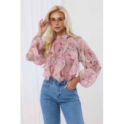 Elegancka bluzka z motywem kwiatowym i bufiastymi rękawami