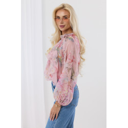 Elegancka bluzka z motywem kwiatowym i bufiastymi rękawami