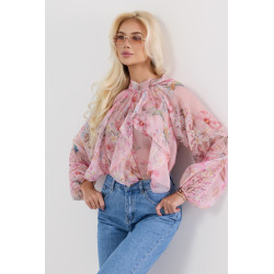 Elegancka bluzka z motywem kwiatowym i bufiastymi rękawami
