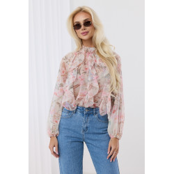 Elegancka bluzka z motywem kwiatowym i bufiastymi rękawami