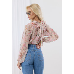 Elegancka bluzka z motywem kwiatowym i bufiastymi rękawami