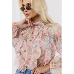 Elegancka bluzka z motywem kwiatowym i bufiastymi rękawami