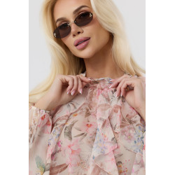 Elegancka bluzka z motywem kwiatowym i bufiastymi rękawami