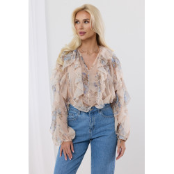 Zwiewna bluzka z falbanami i kwiatowym wzorem