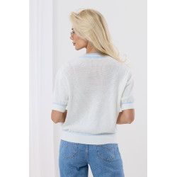 Ażurowy sweter z krótkim rękawem i kontrastowym wykończeniem