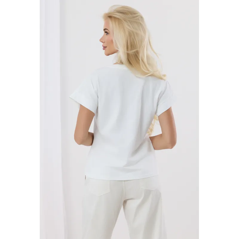 Bluzka z ozdobnym kwiatem na ramieniu