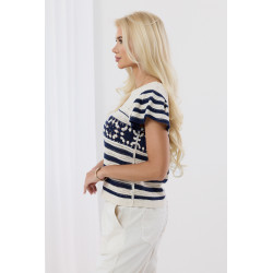 Sweter w paski z ażurowym wzorem