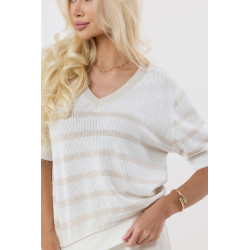 Sweter w paski z krótkim rękawem