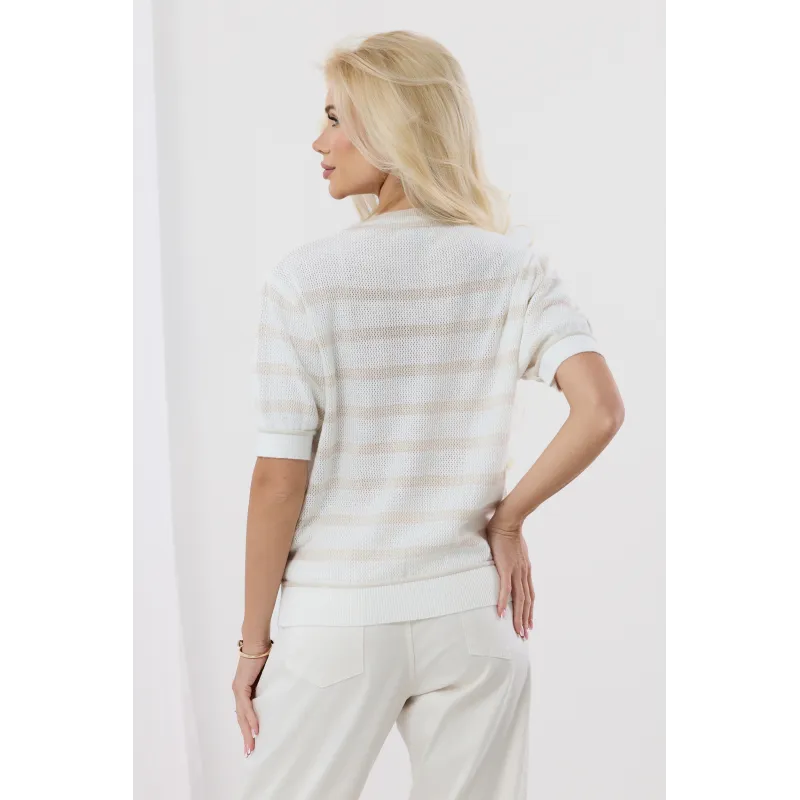 Ażurowy sweter w pastelowe paski