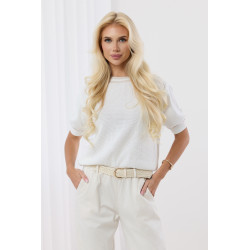 Ażurowy sweter z krótkim rękawem i kontrastowym wykończeniem