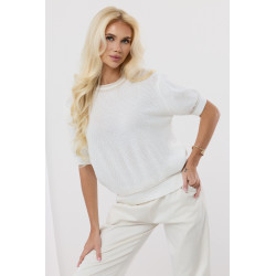 Ażurowy sweter z krótkim rękawem i kontrastowym wykończeniem